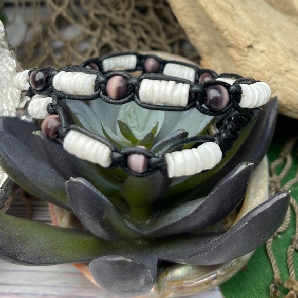 NEW PUKA Shell Purple Cats Eye Beads Necklace Choker Unisex Teens - Picture 3 of 9